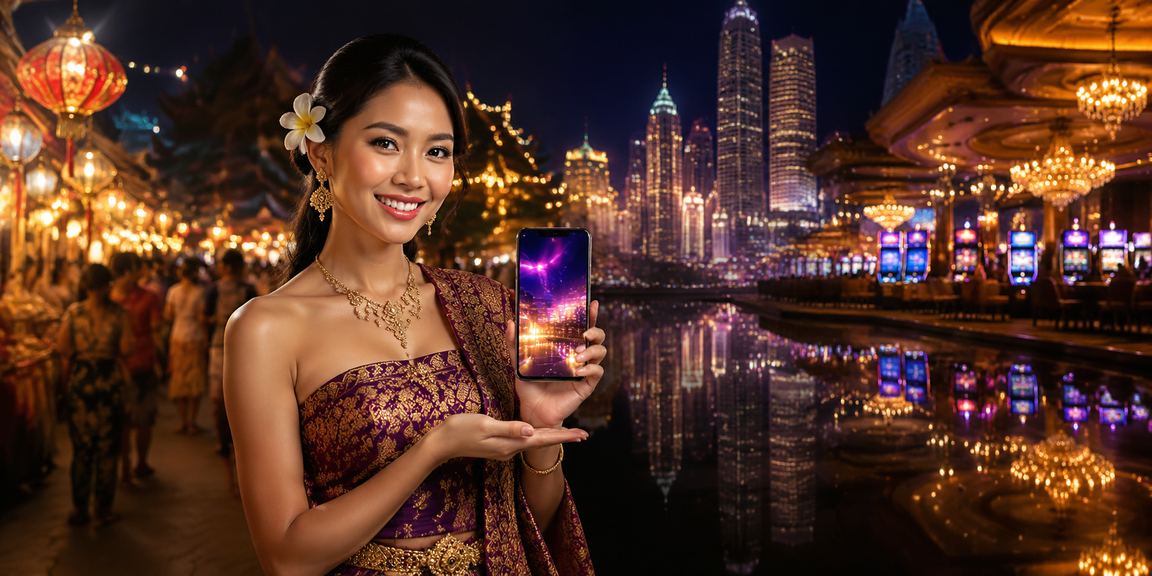 Festival kasino mobile dengan nuansa perayaan dan tampilan layar ponsel yang cerah berwarna